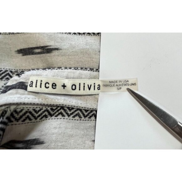 Alice + Olivia Off Shoulder Mini Dress Embroidered Aztec Print SMALL Linen Blend - Picture 4 of 7